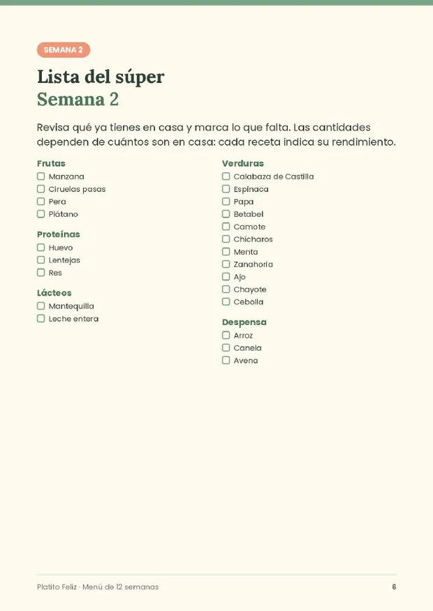 Ejemplo de menú semanal